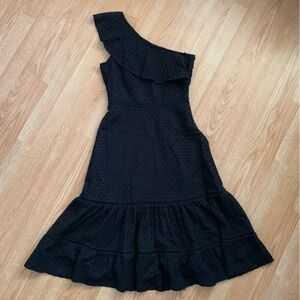 Banana Republic One-Shoulder Asymmetrical Ruffle Tiered Black Midi Dress Size 2